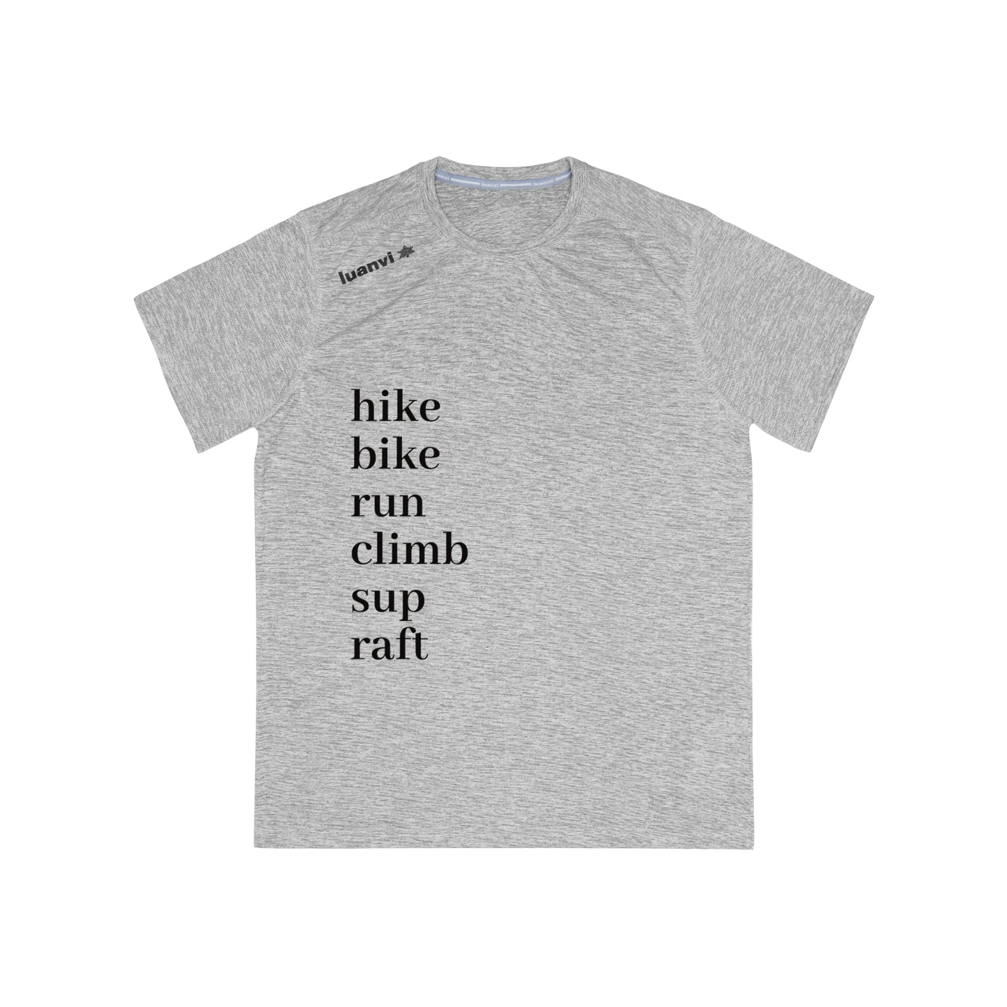 Men's Sports T-Shirt - Active Lifestyle Tee with 'Hike, Bike, Run, Climb, Sup, Raft' Design