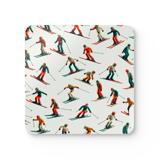 Vintage Skiers Corkwood Coaster Set - Perfect for Winter Decor and Gifting